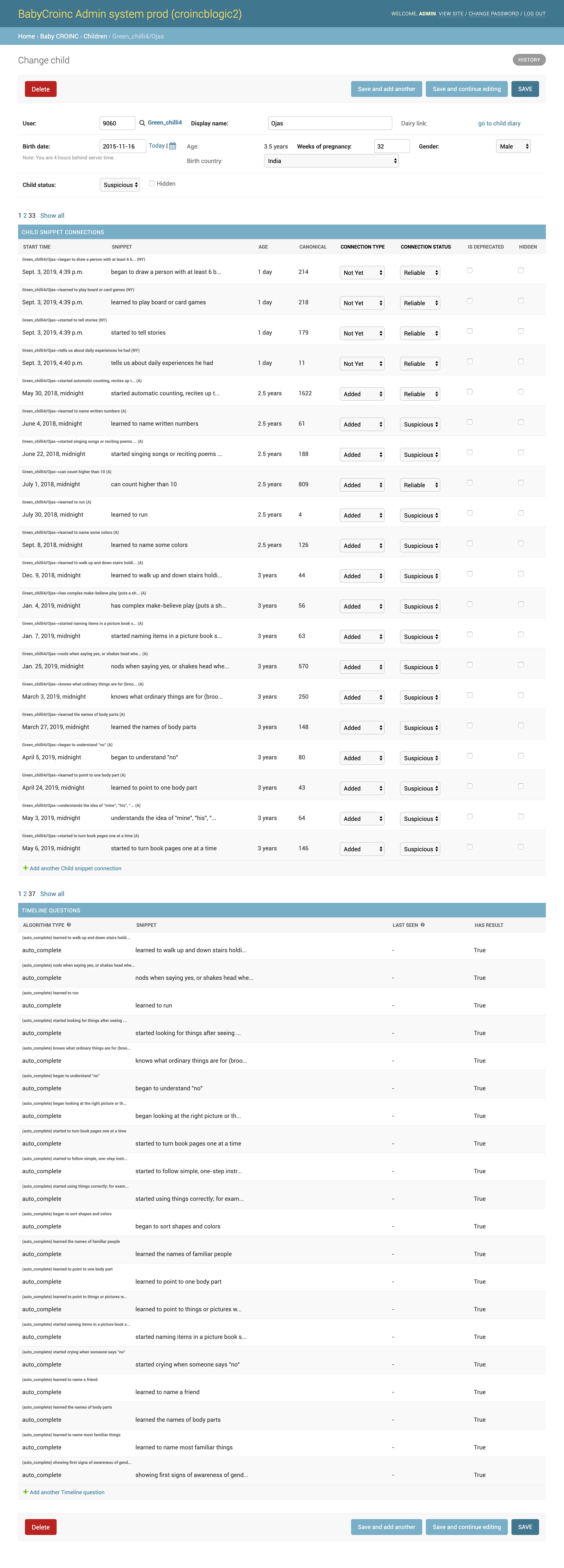 BabyTracks admin system